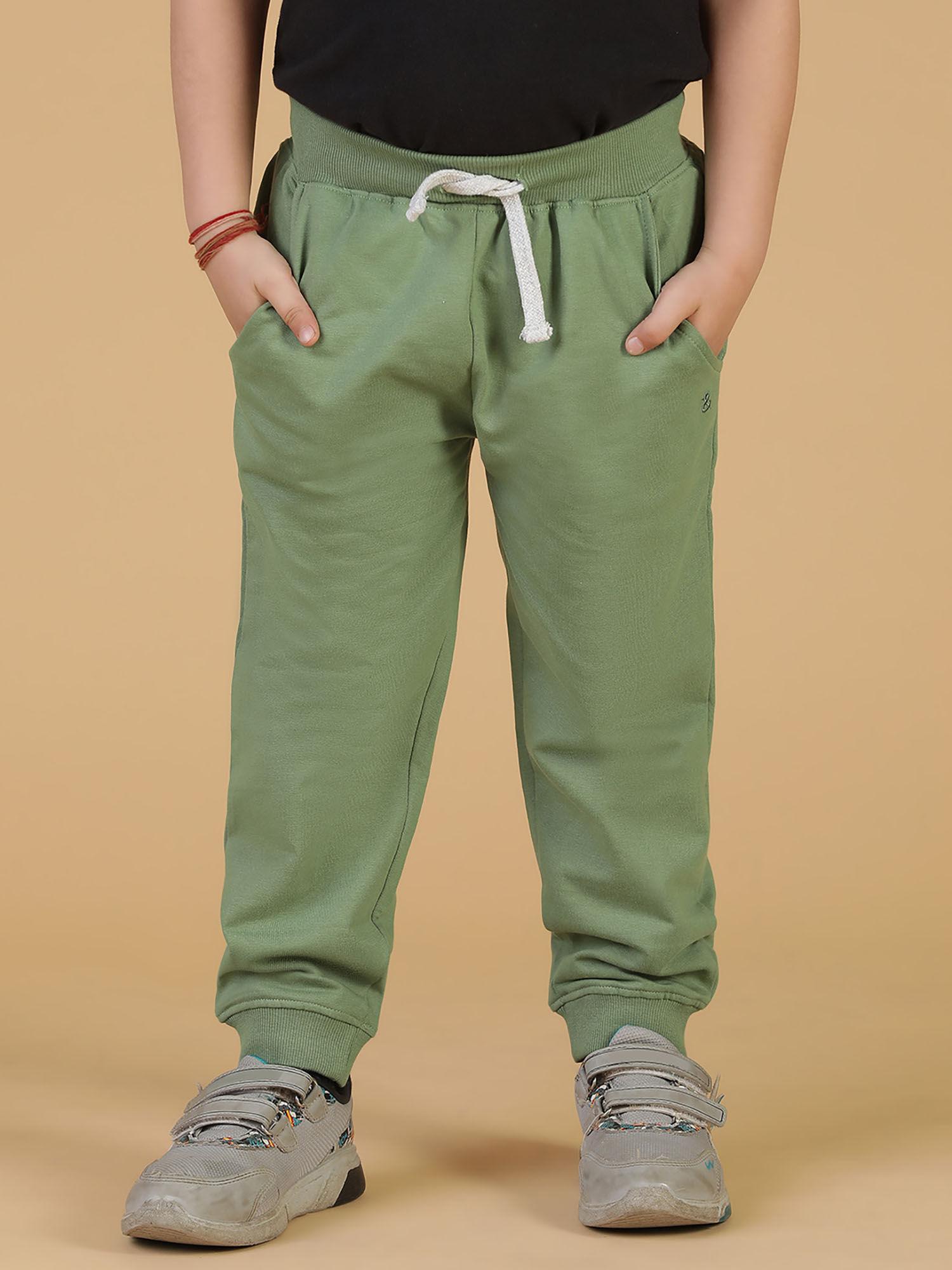 olive solid cotton joggers for boys
