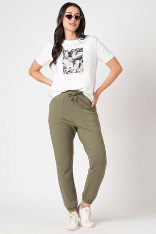 olive solid cotton women comfort fit joggers