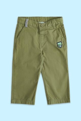 olive solid full length casual baby regular fit trousers