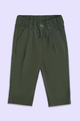 olive solid full length low rise casual baby regular fit trousers