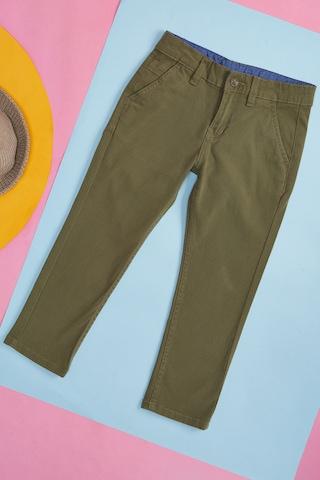 olive solid full length mid rise casual boys regular fit trousers
