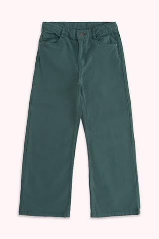 olive solid full length mid rise casual girls regular fit trousers