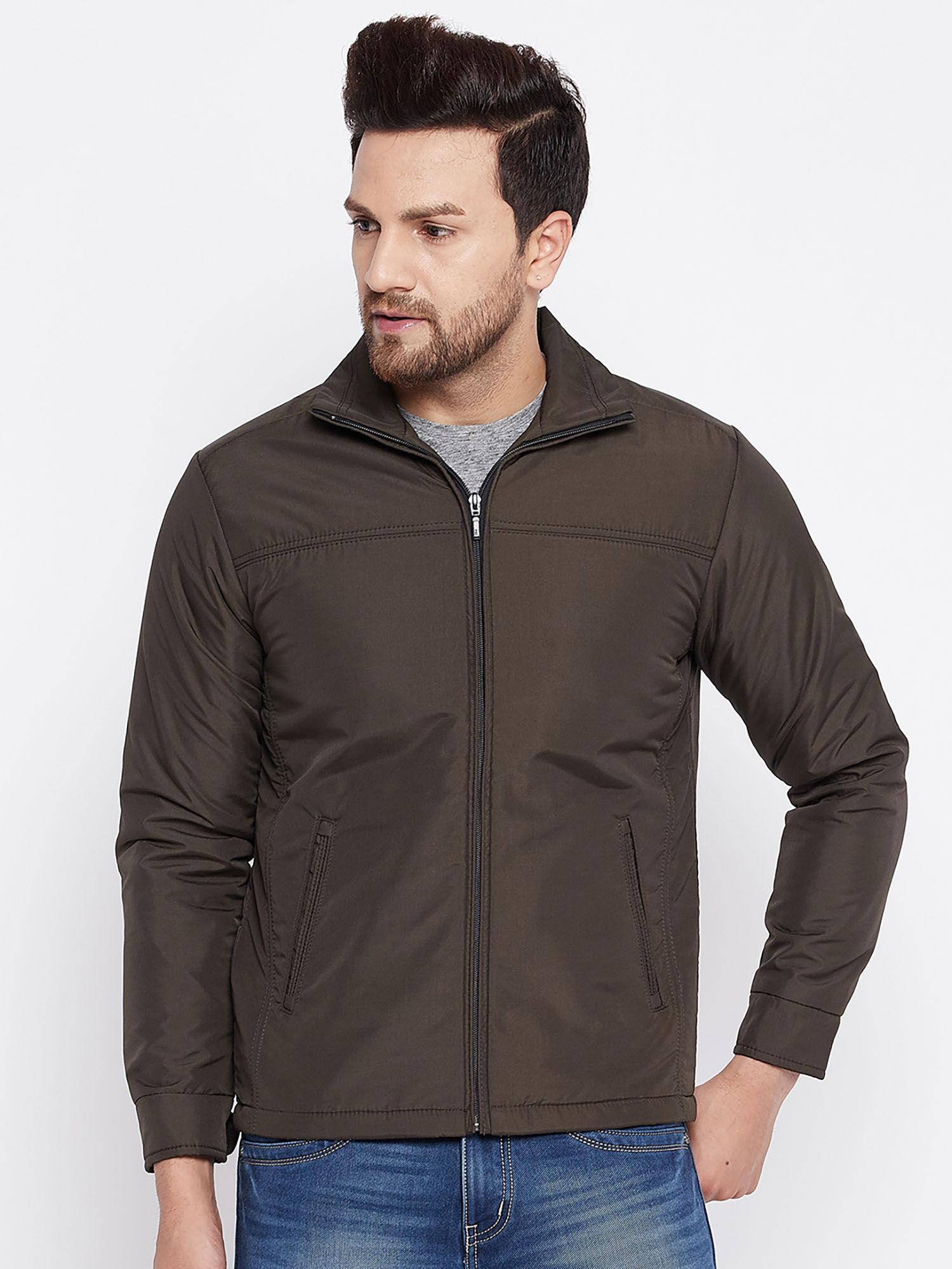 olive solid full sleeve jackets