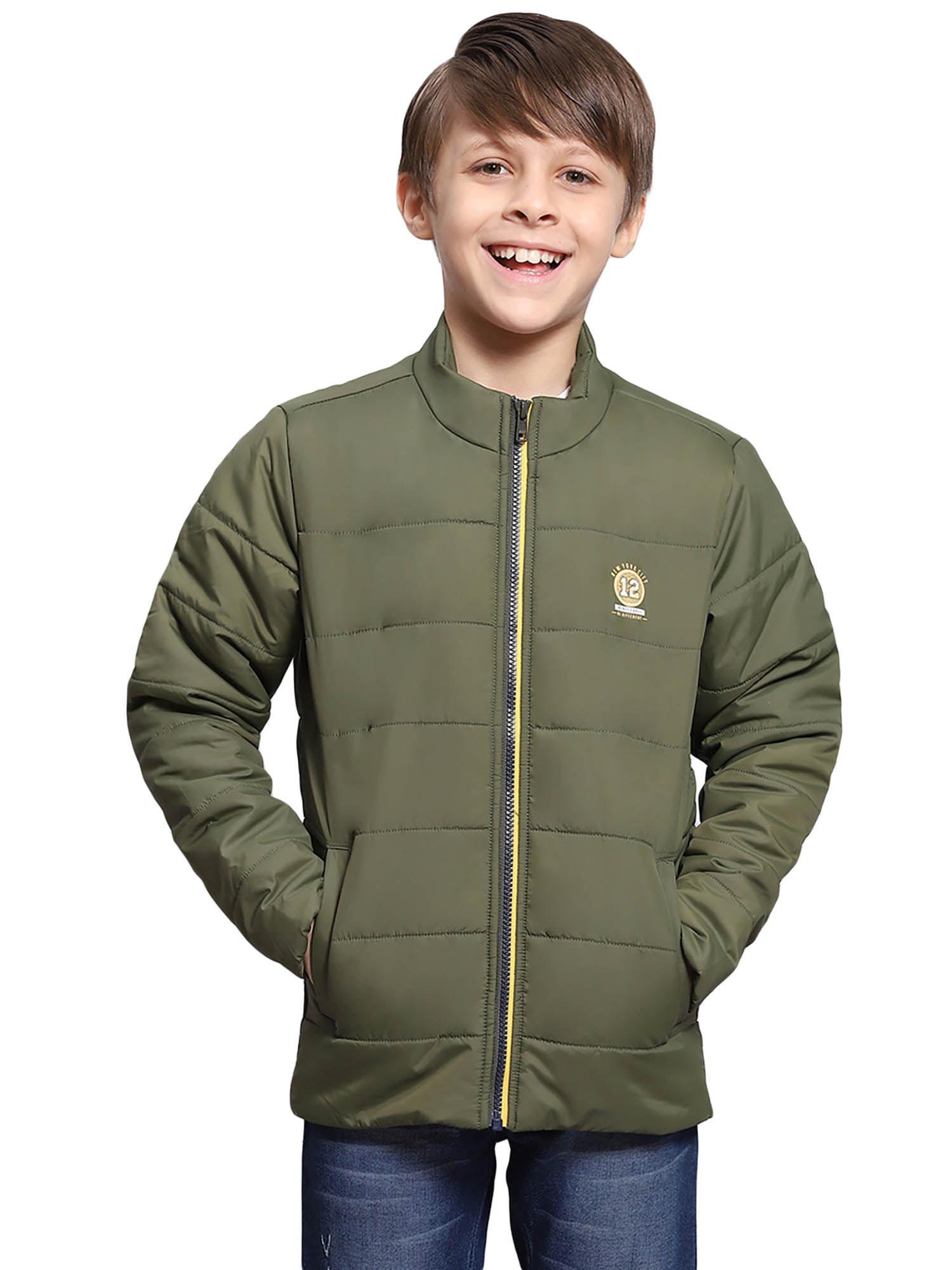 olive solid high neck jacket