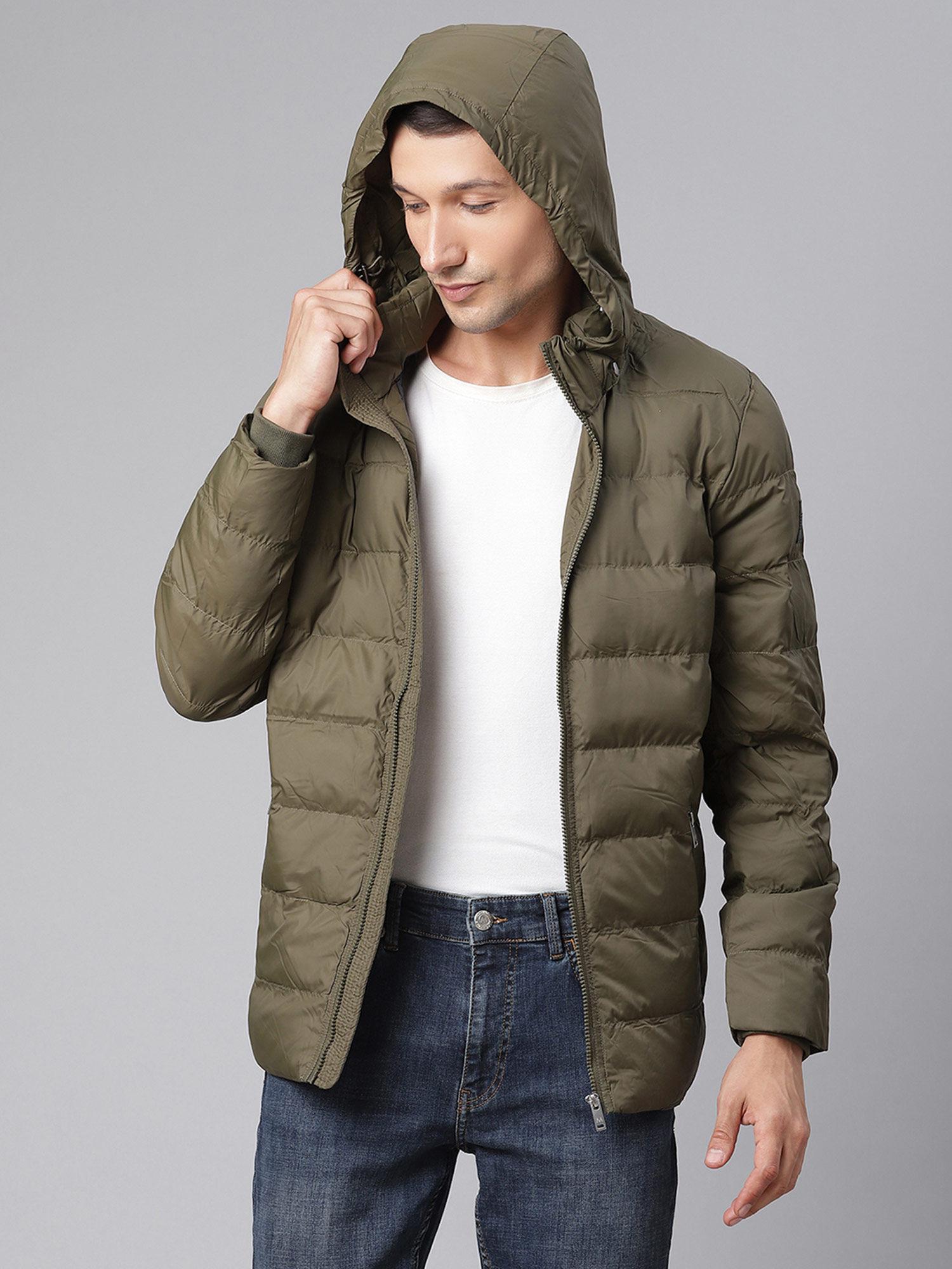 olive solid hooded jacket