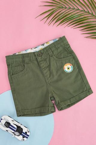 olive solid knee length low rise casual baby regular fit shorts