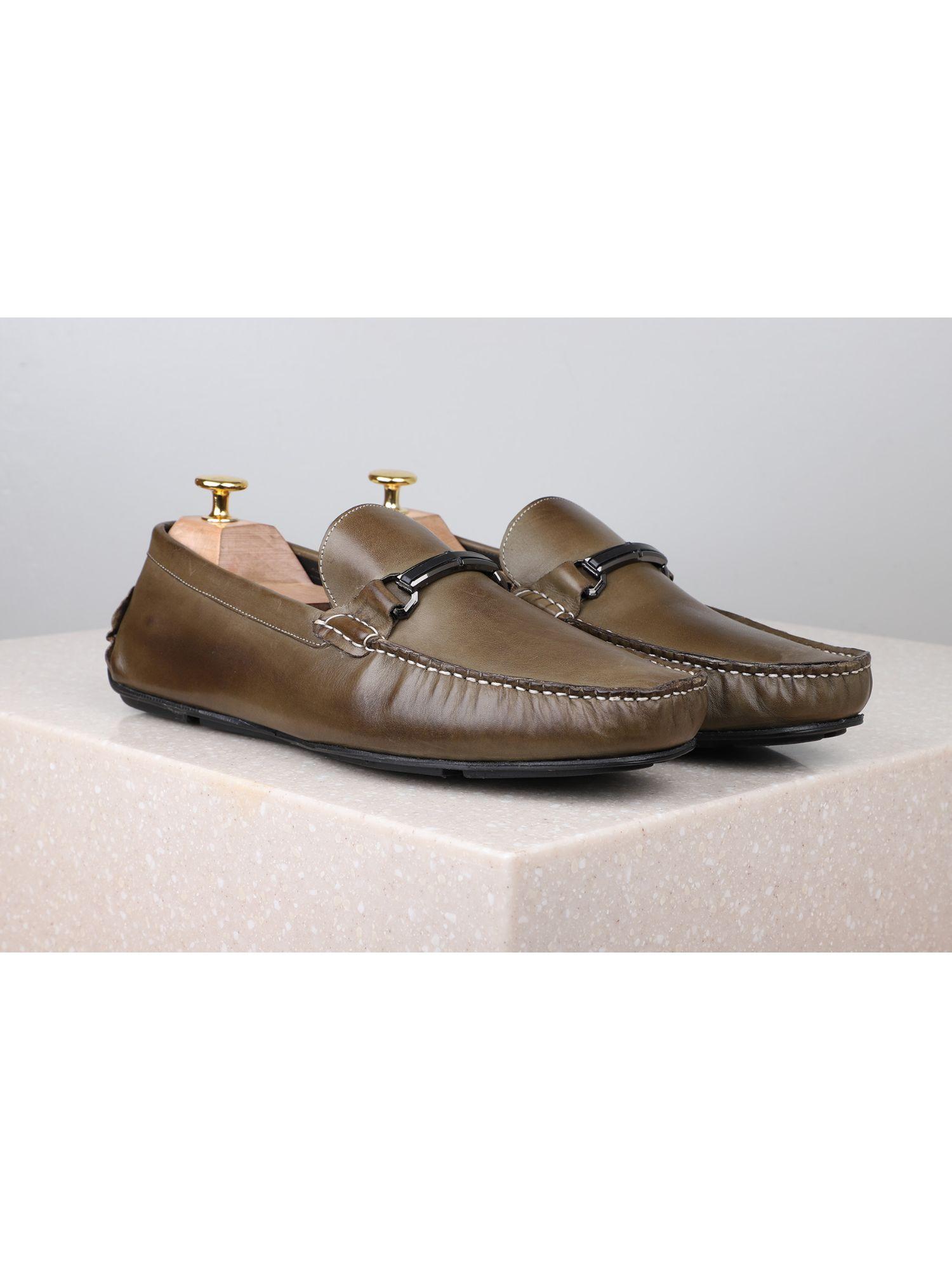 olive solid-plain formal shoes