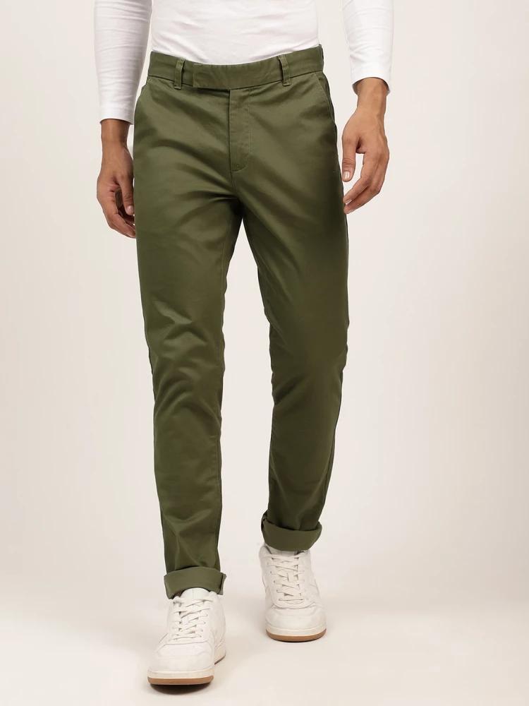 olive solid regular fit chinos