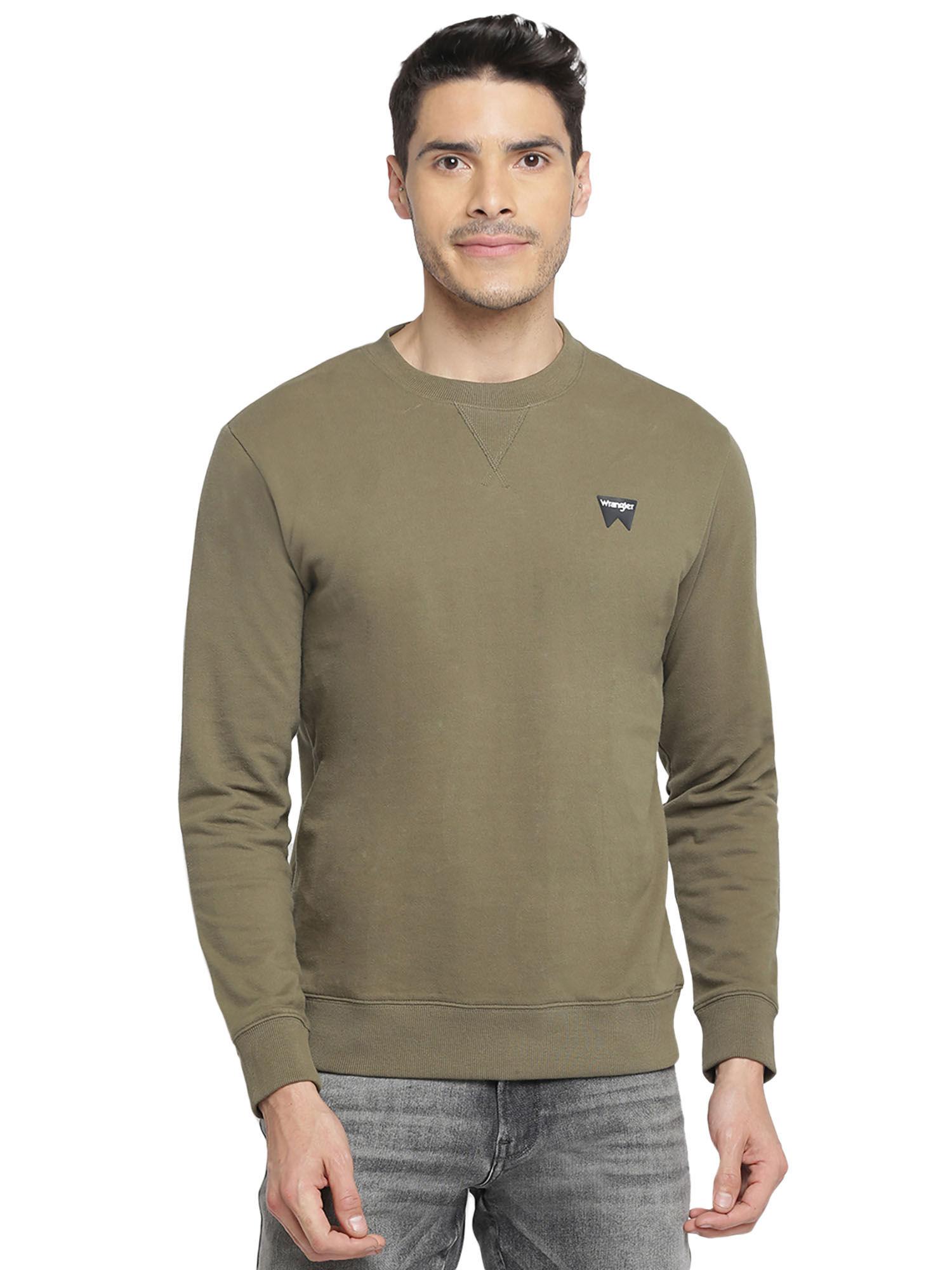 olive solid regular fit sweatshirt