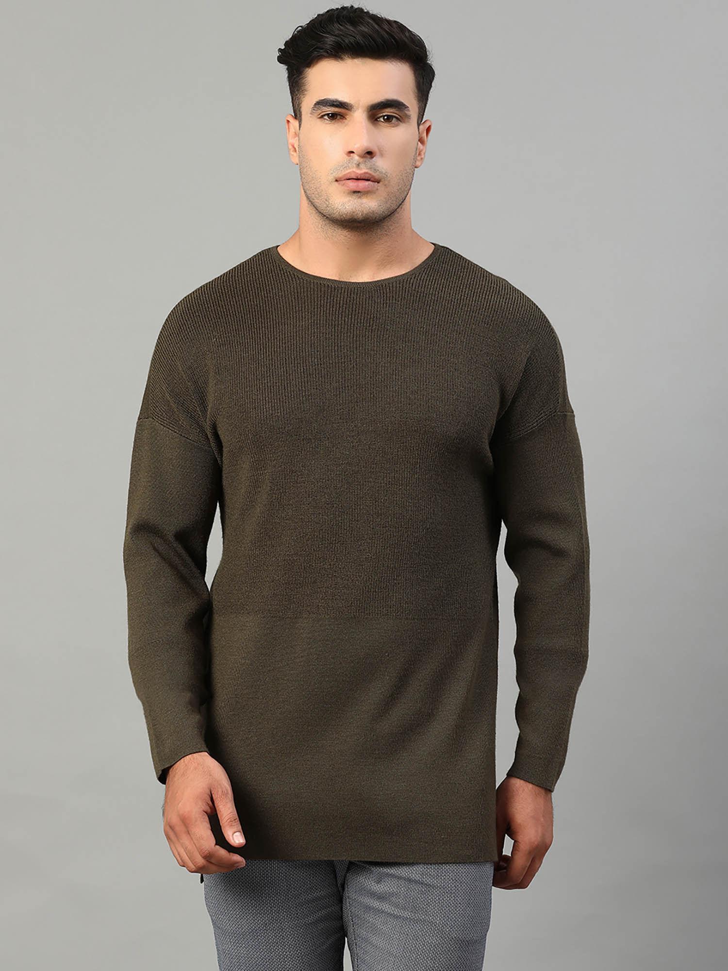 olive solid round neck sweater