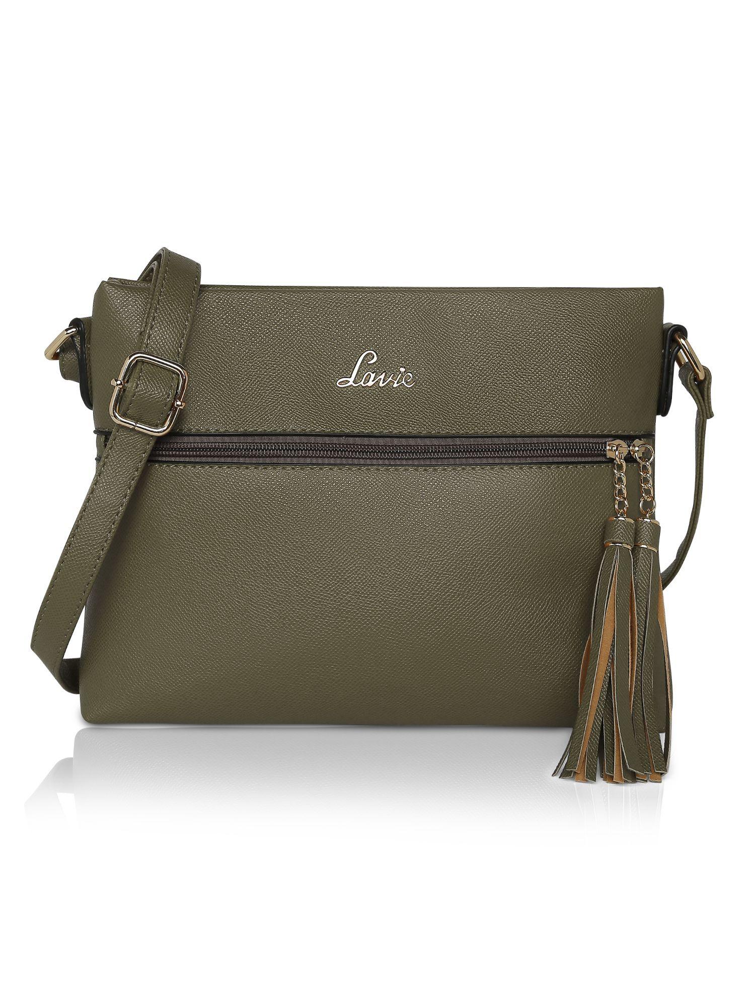 olive solid sling and cross bags