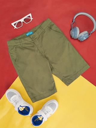 olive solid thigh-length  casual boys regular fit shorts