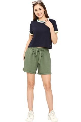 olive solid thigh-length casual women regular fit shorts