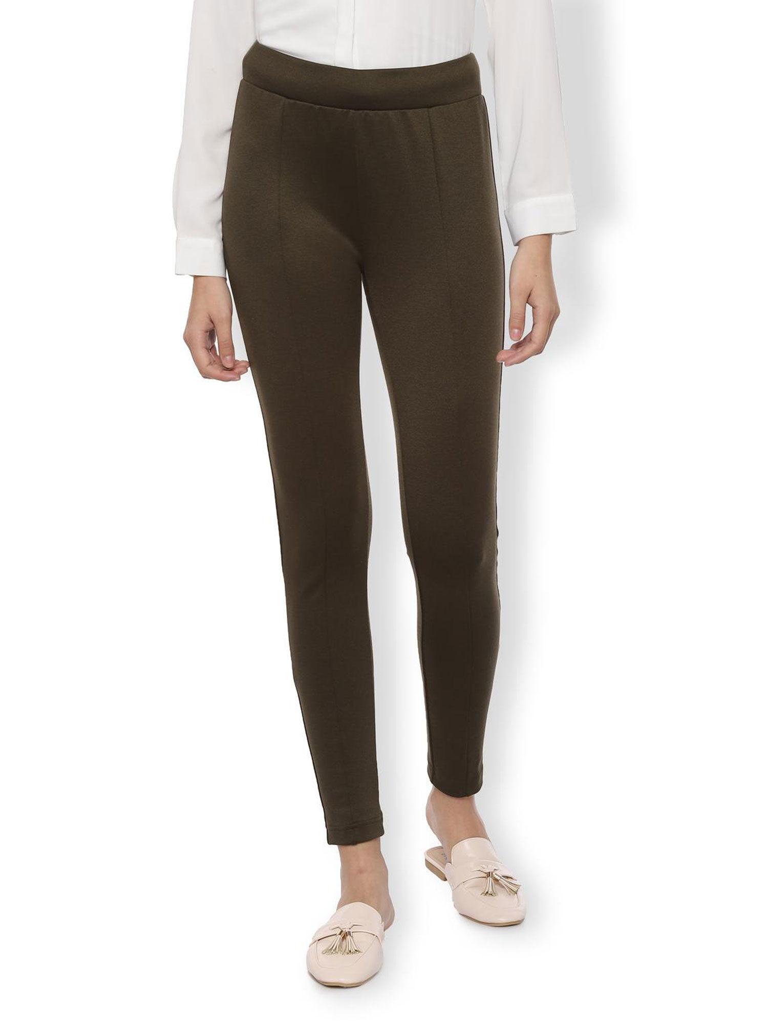 olive solid trousers