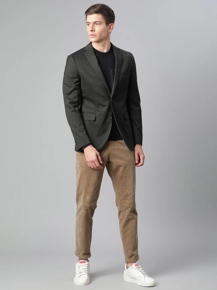 olive solid v neck blazer