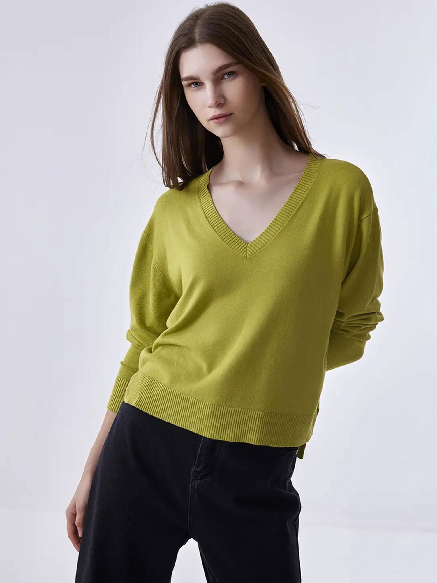 olive solid v-neck sweater