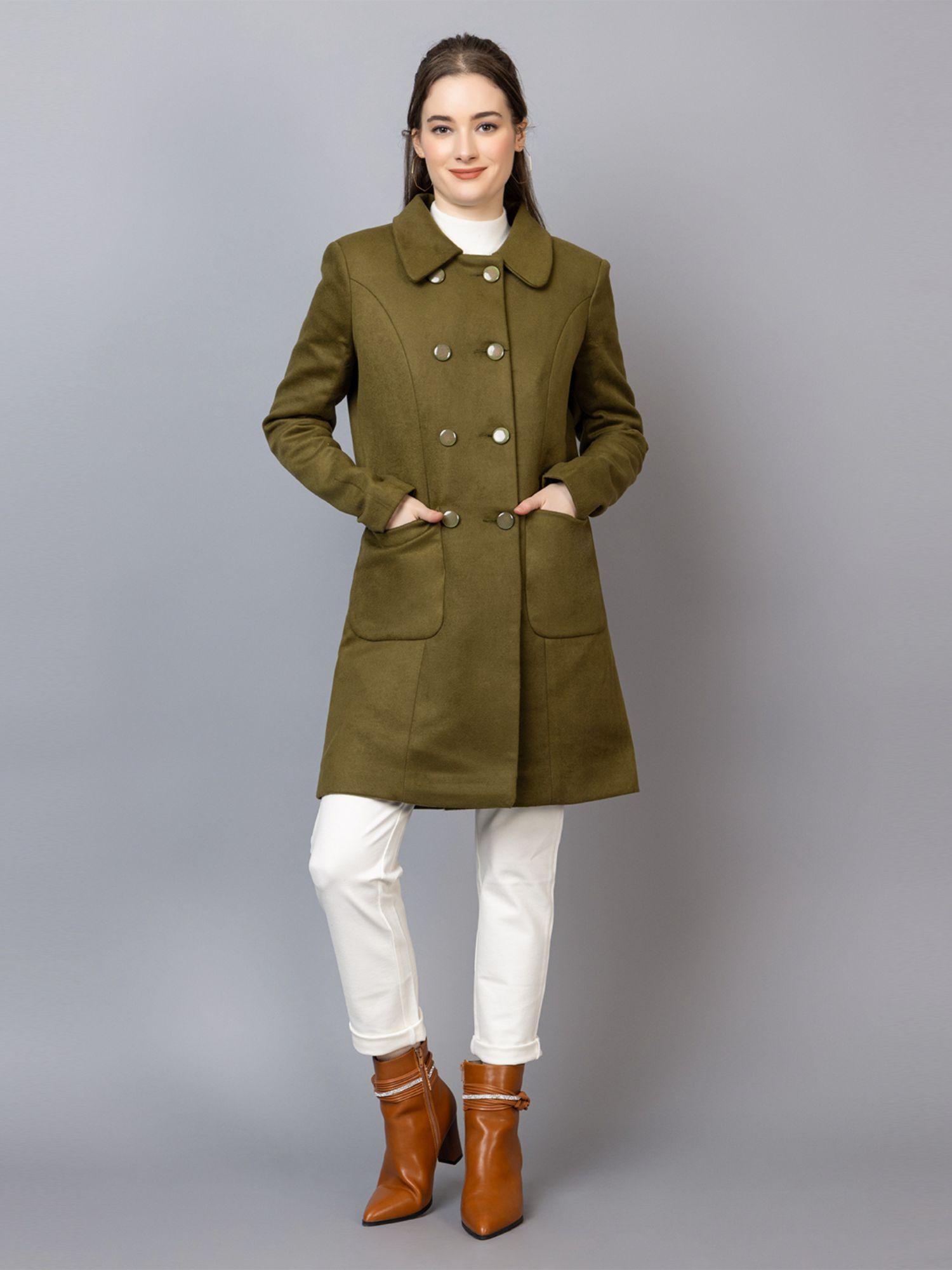 olive spread collar winter overcoat