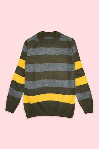 olive stripe casual full sleeves high neck boys regular fit sweater
