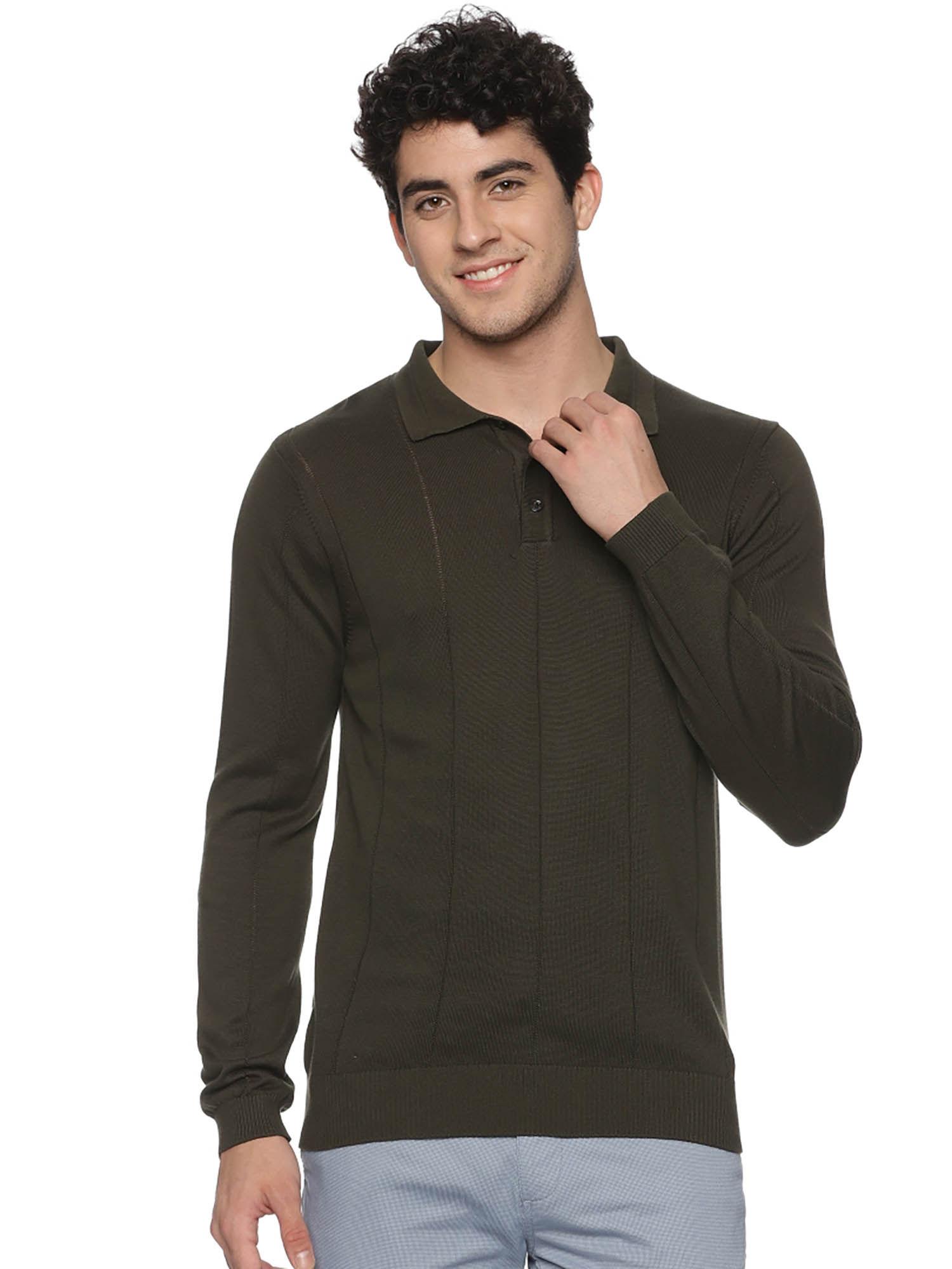 olive stripe knitted polo t-shirt