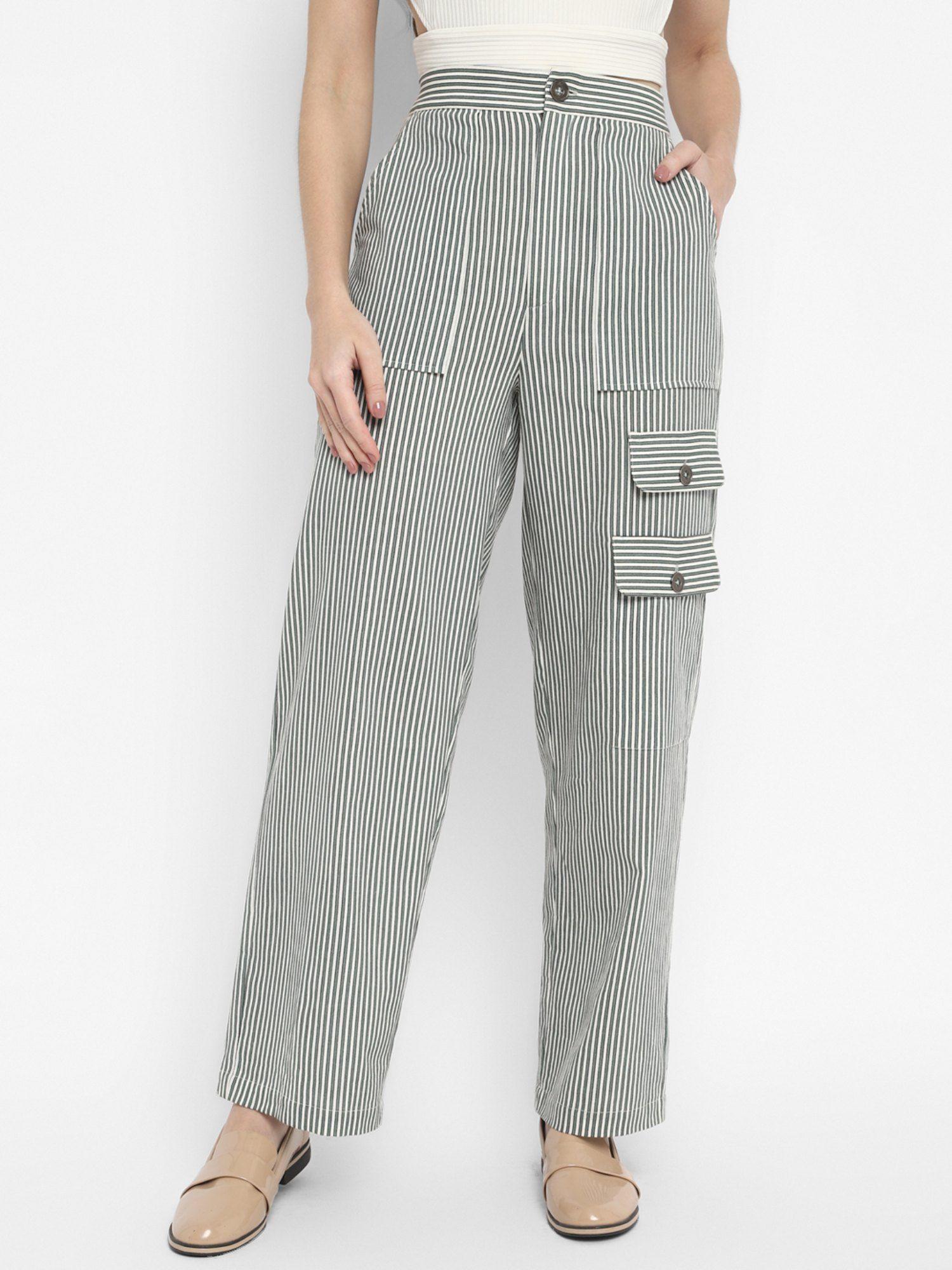 olive striped cambric pants