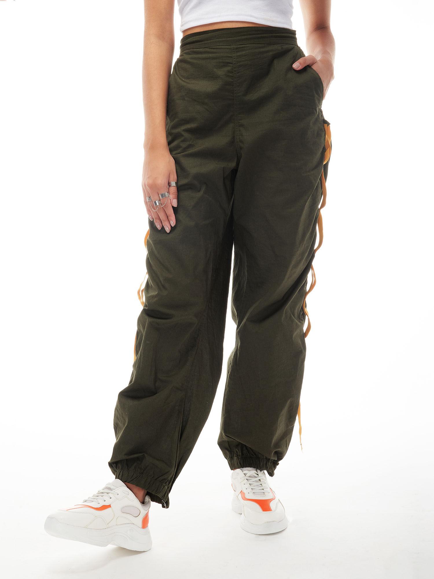 olive tapered parachute pants