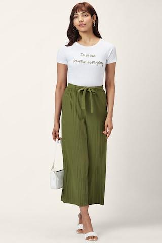 olive textured ankle-length casual women comfort fit culottes