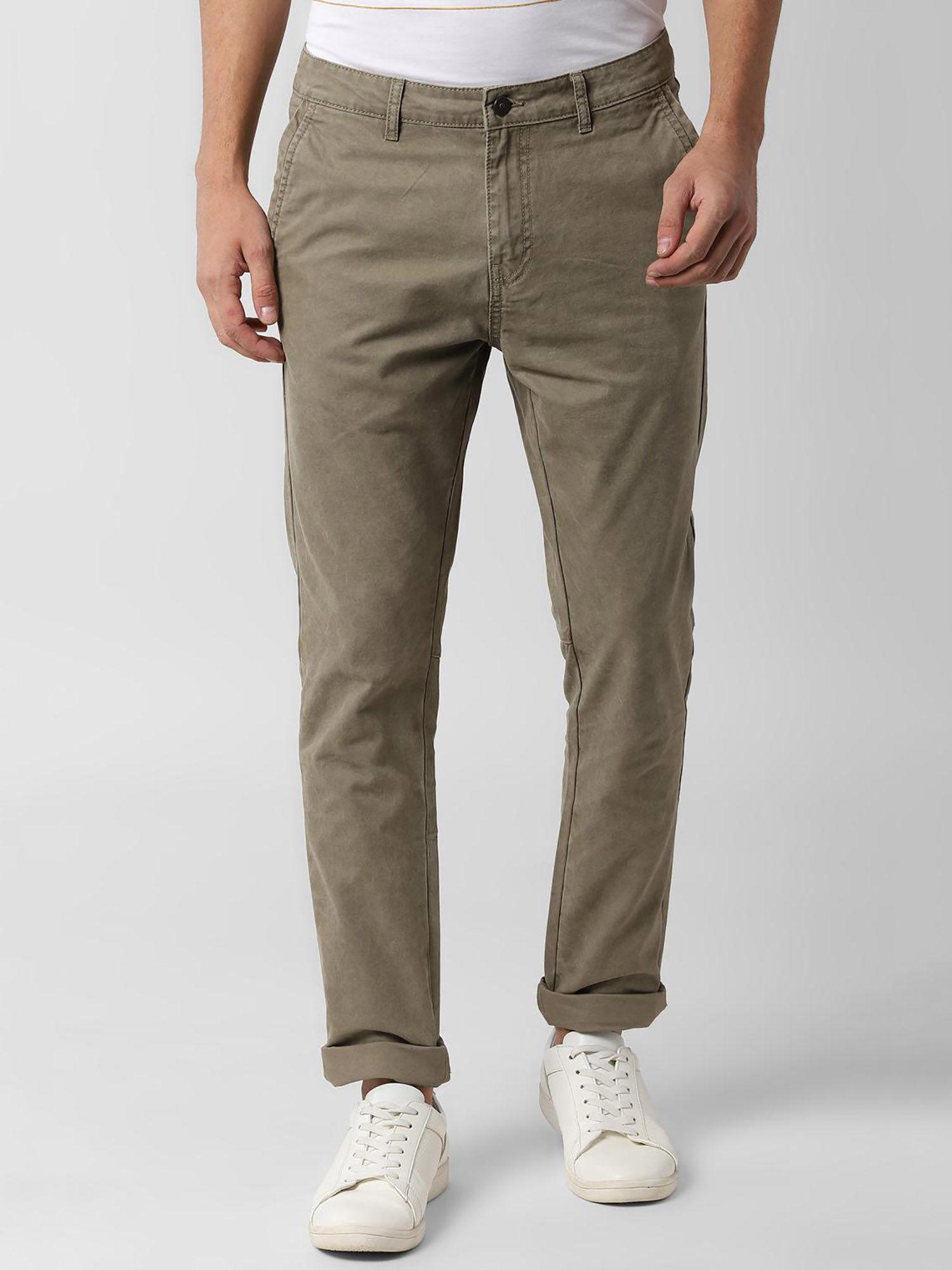 olive textured casual trousers