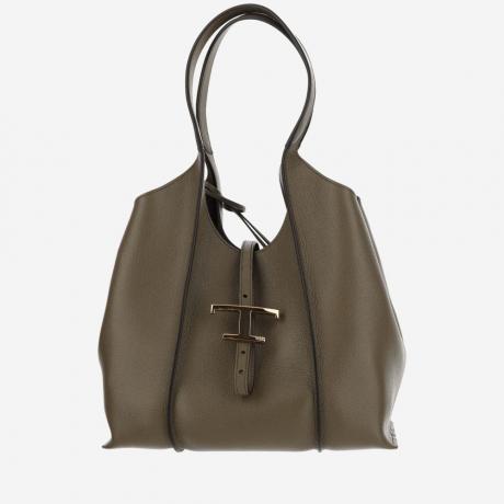 olive timeless leather shopping bag