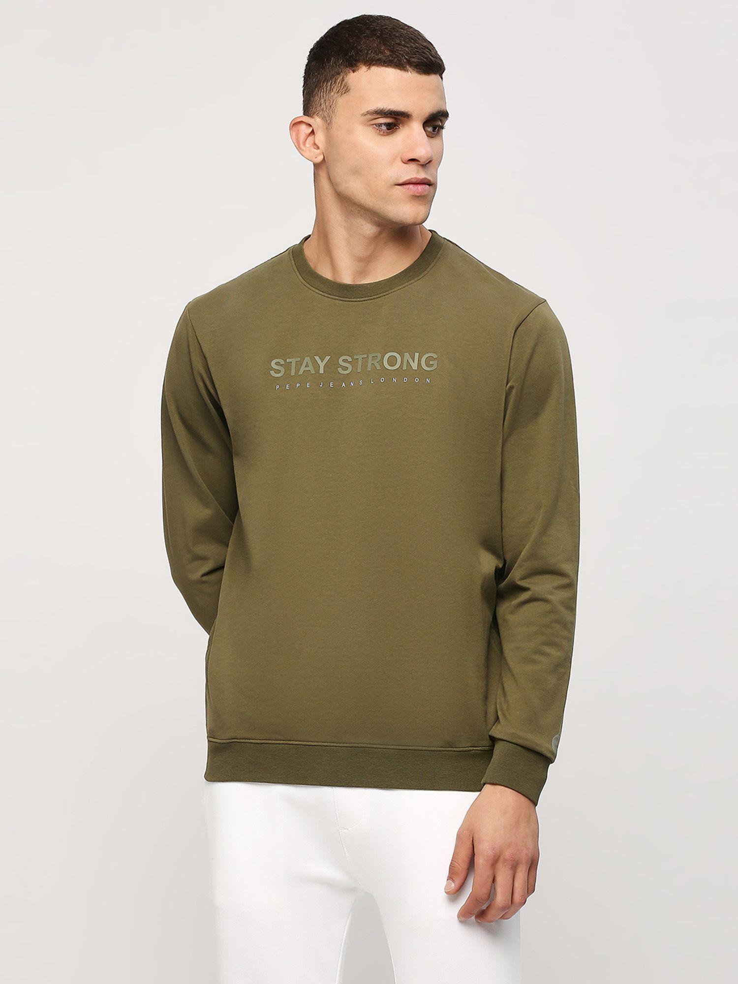 olive typography print full sleeves sweatshirt