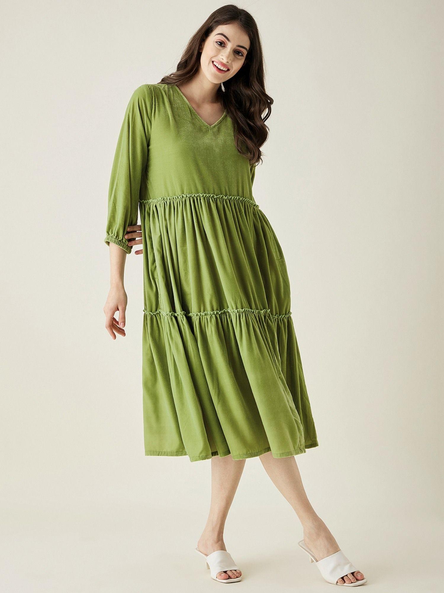 olive velvet layered midi loungedress