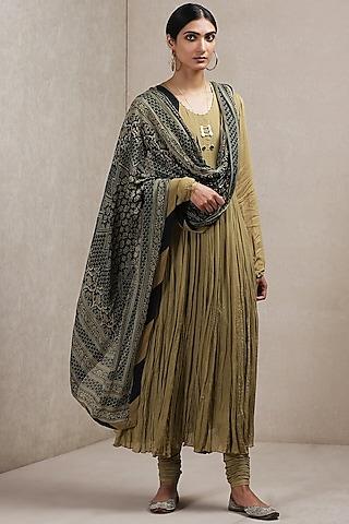 olive viscose chiffon kurta set