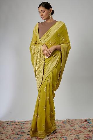 olive viscose crepe saree