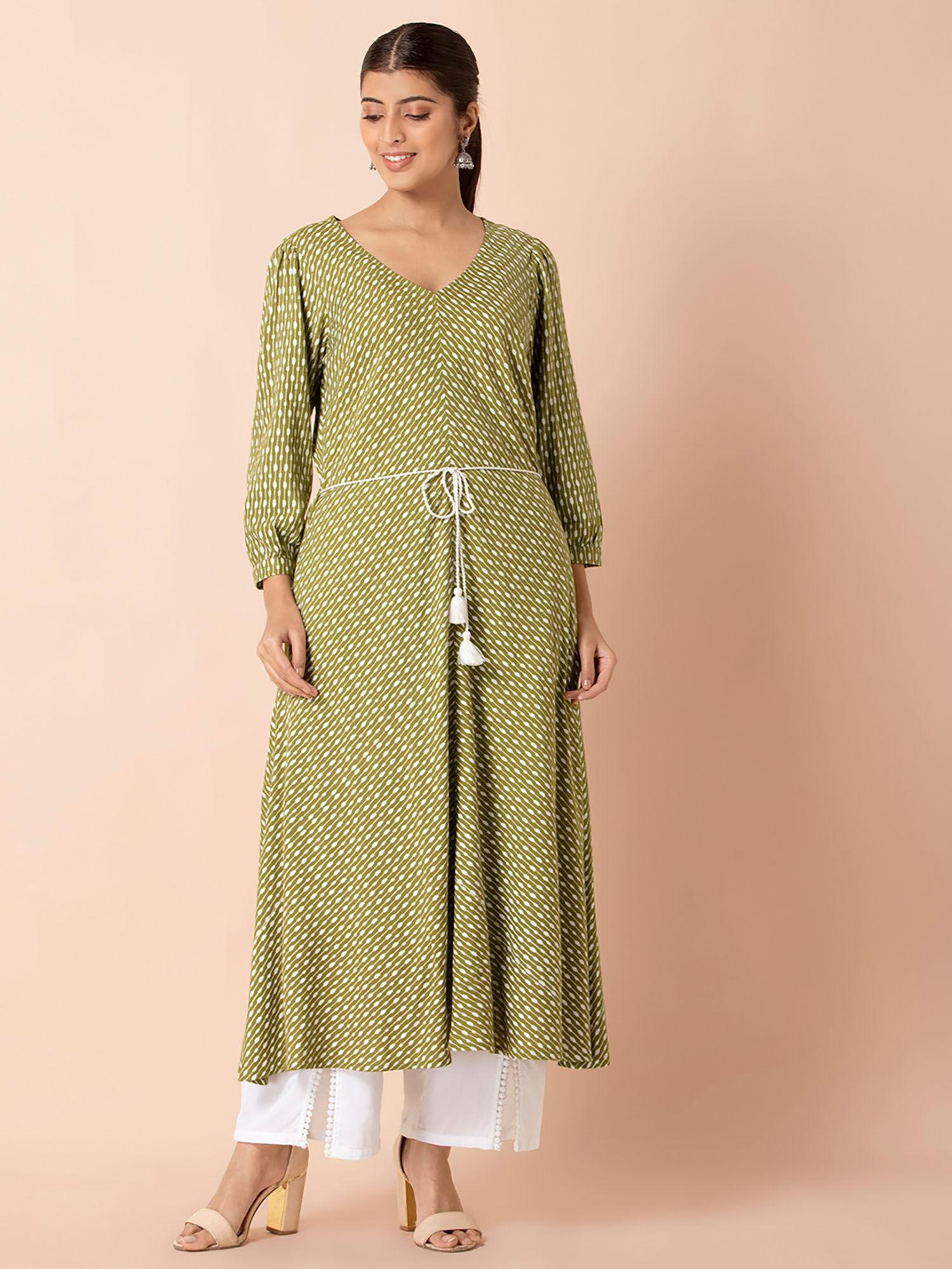 olive white striped mitered a-line tunic