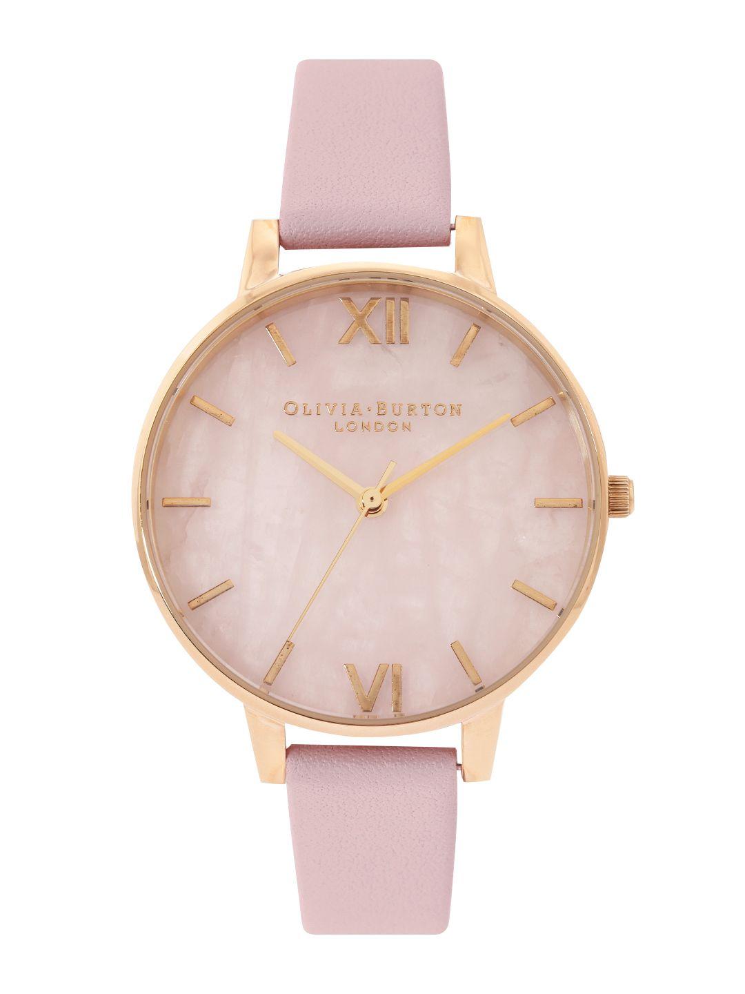 olivia burton london women semi precious leather analogue watch ob16sp20-pink