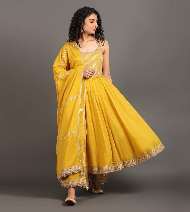 omaana jaipure amber yellow swarn mohini kurta with palazzo & dupatta