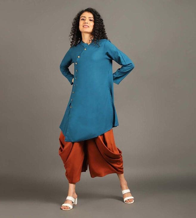 omaana jaipure casa blue & brick red sufi saga - a top with pants