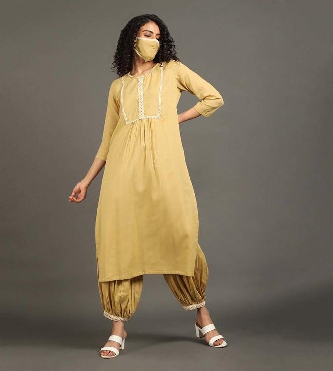 omaana jaipure multani yellow sufi kurta pant set