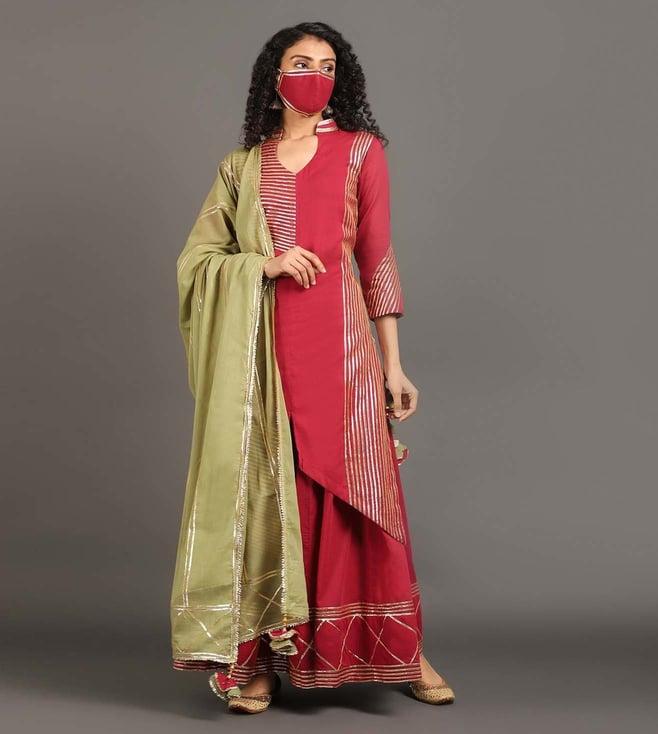 omaana jaipure rose pink & moss green gulabi basant kurti with ghagri & dupatta