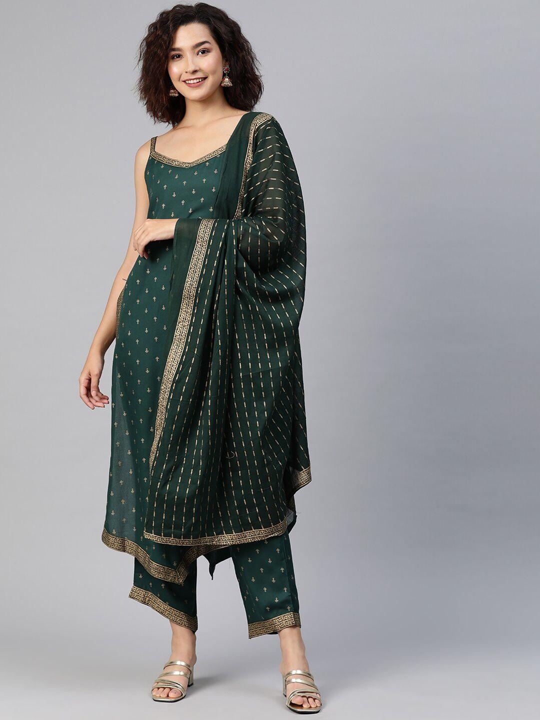 omask ethnic motifs printed regular kurta with pyjamas & with dupatta