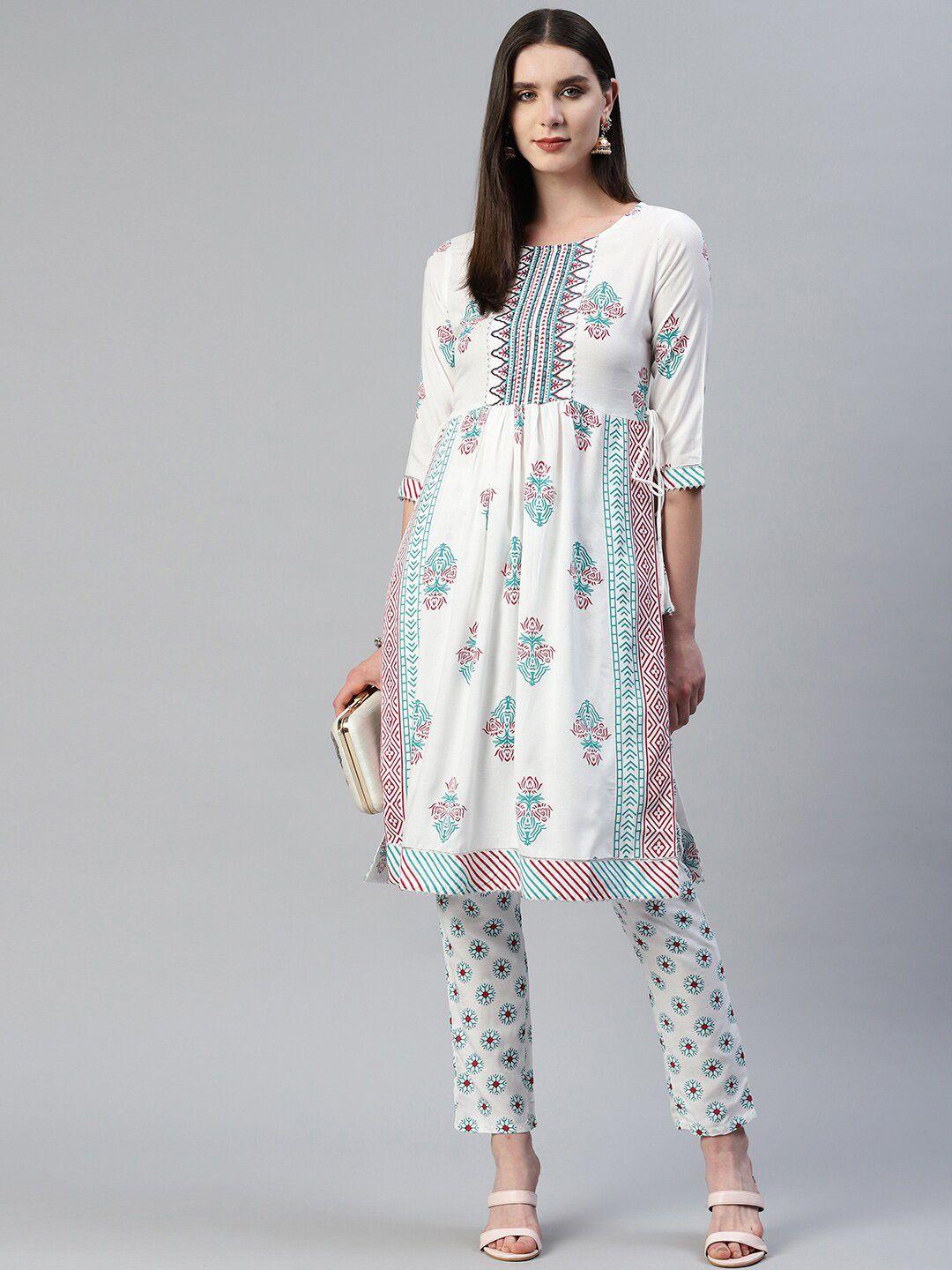 omask ethnic motifs printed gotta patti kurta with trousers