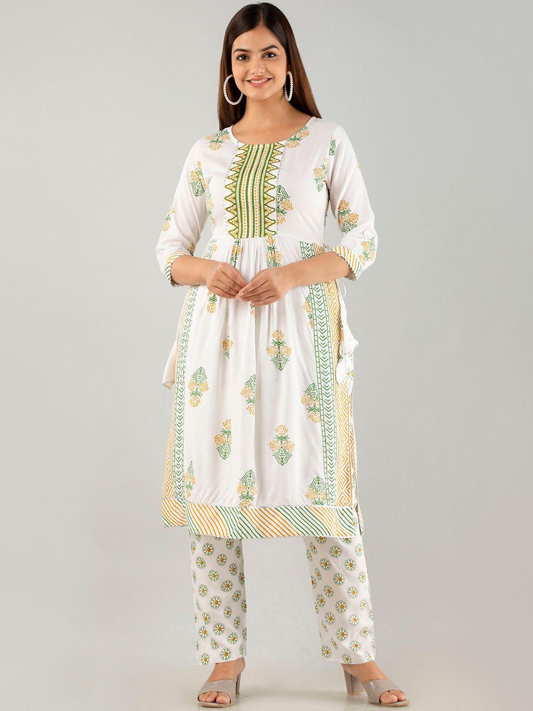 omask floral printed pleated kurta with trousers