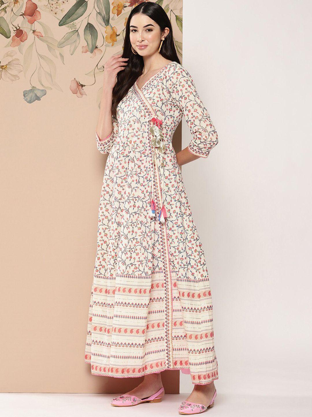 omask floral printed wrap pure cotton ethnic dress