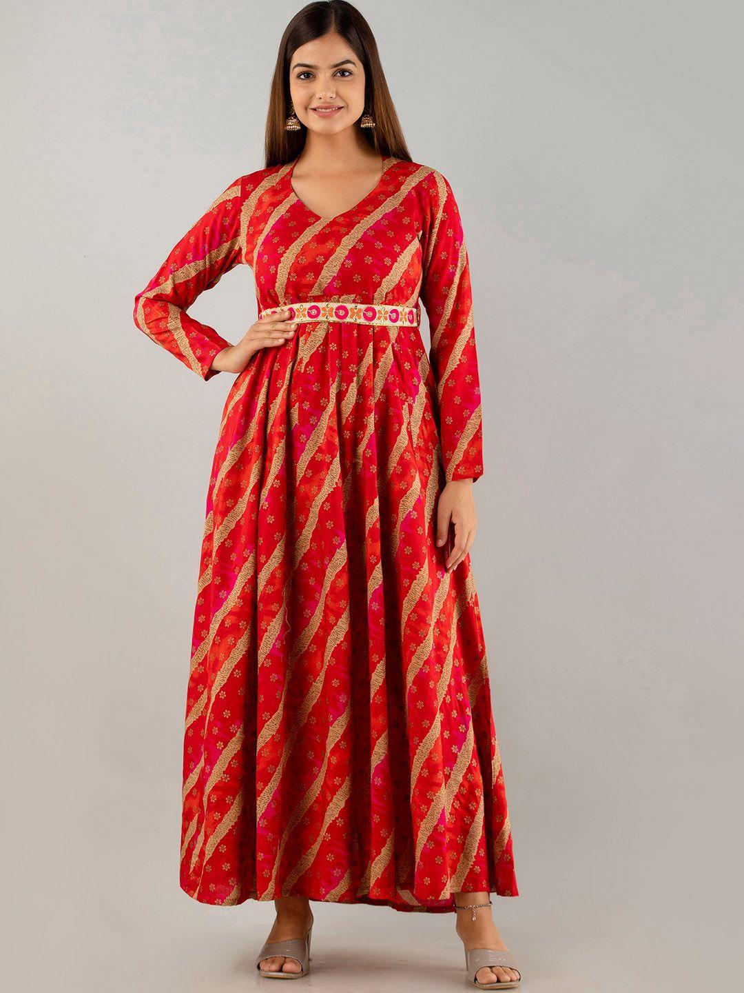 omask leheriya printed maxi ethnic dress