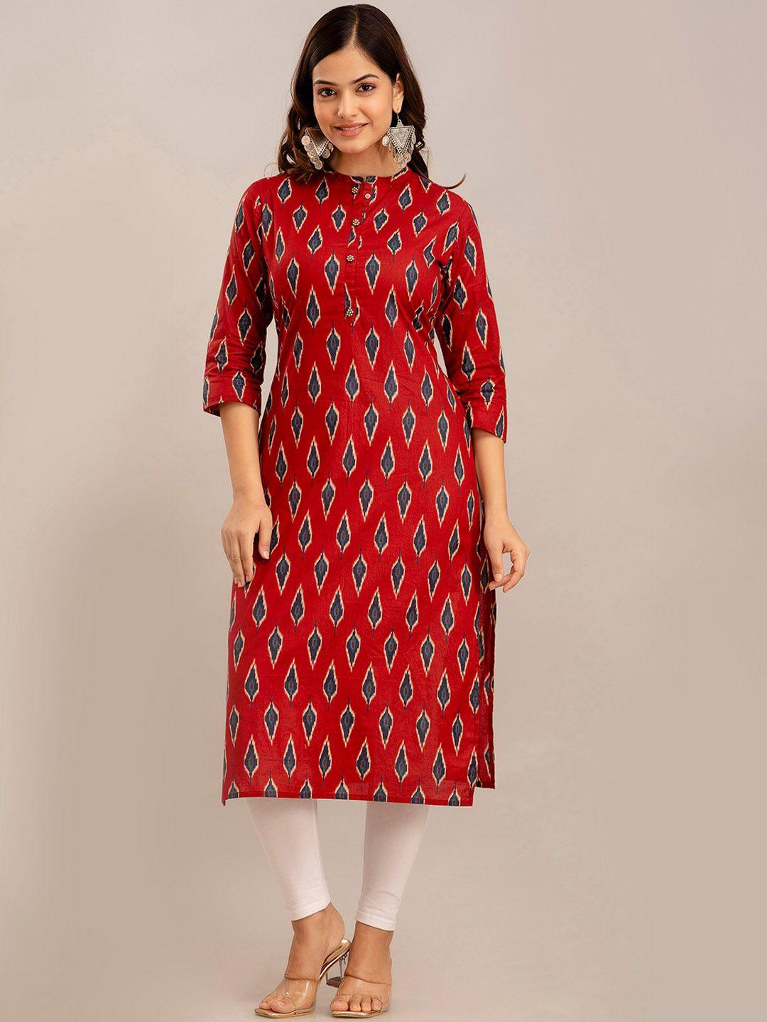 omask paisley printed mandarin collar cotton straight kurta