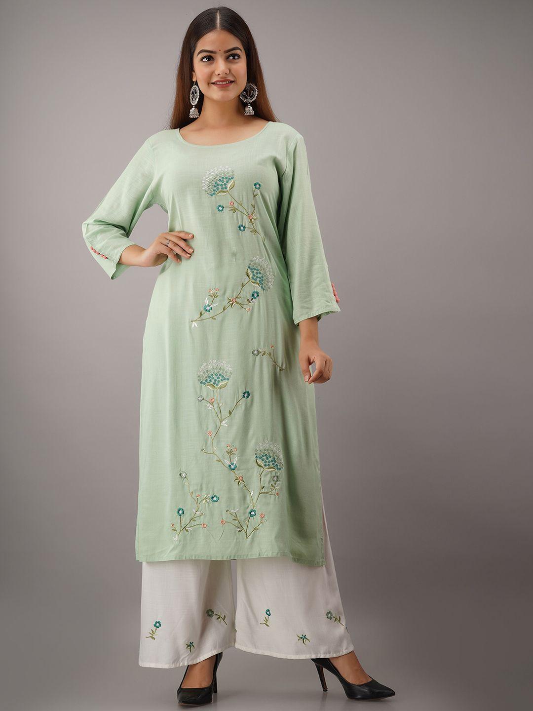 omask women floral embroidered thread work kurta with palazzos