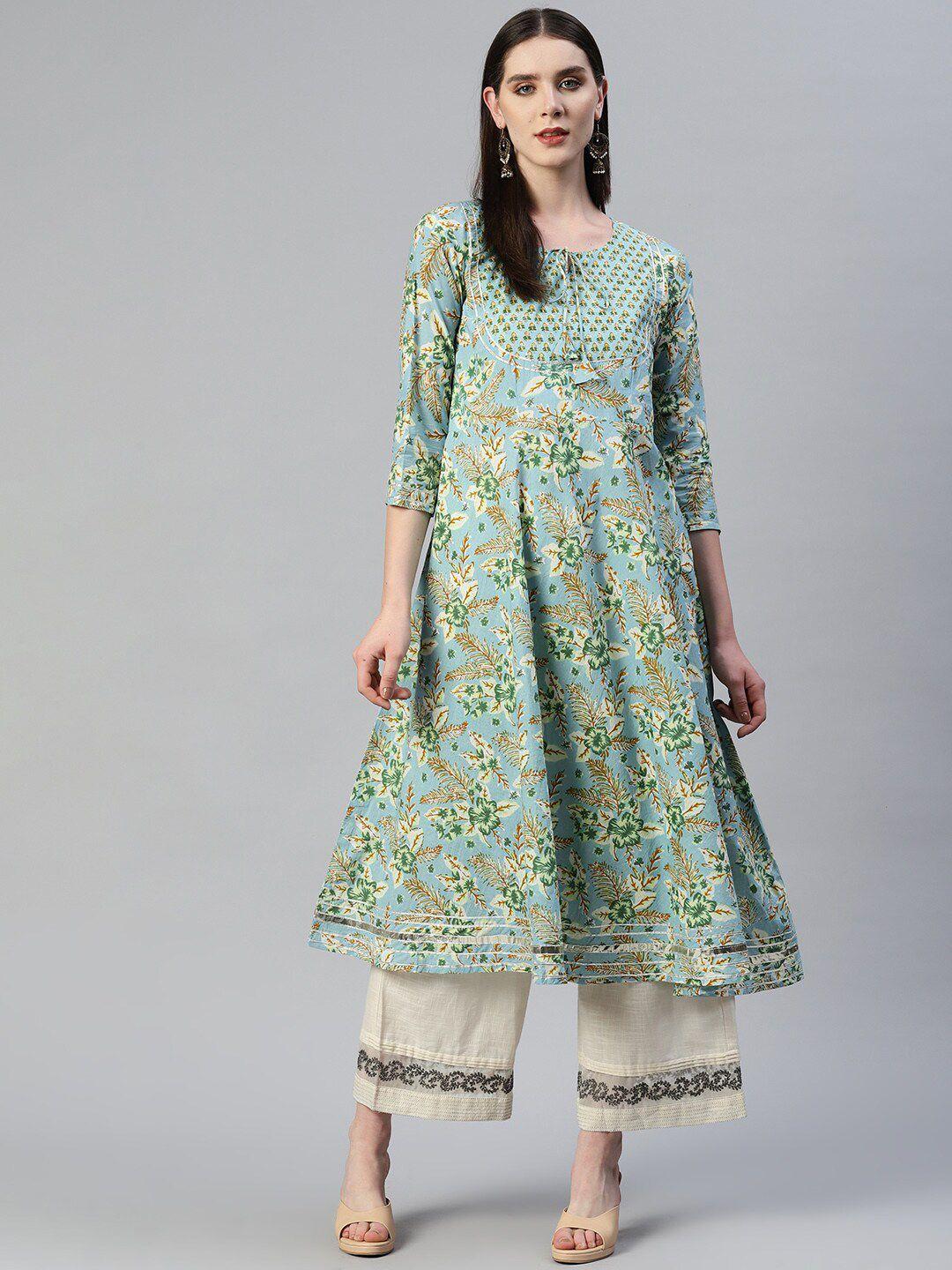 omask women floral printed cotton anarkali kurta