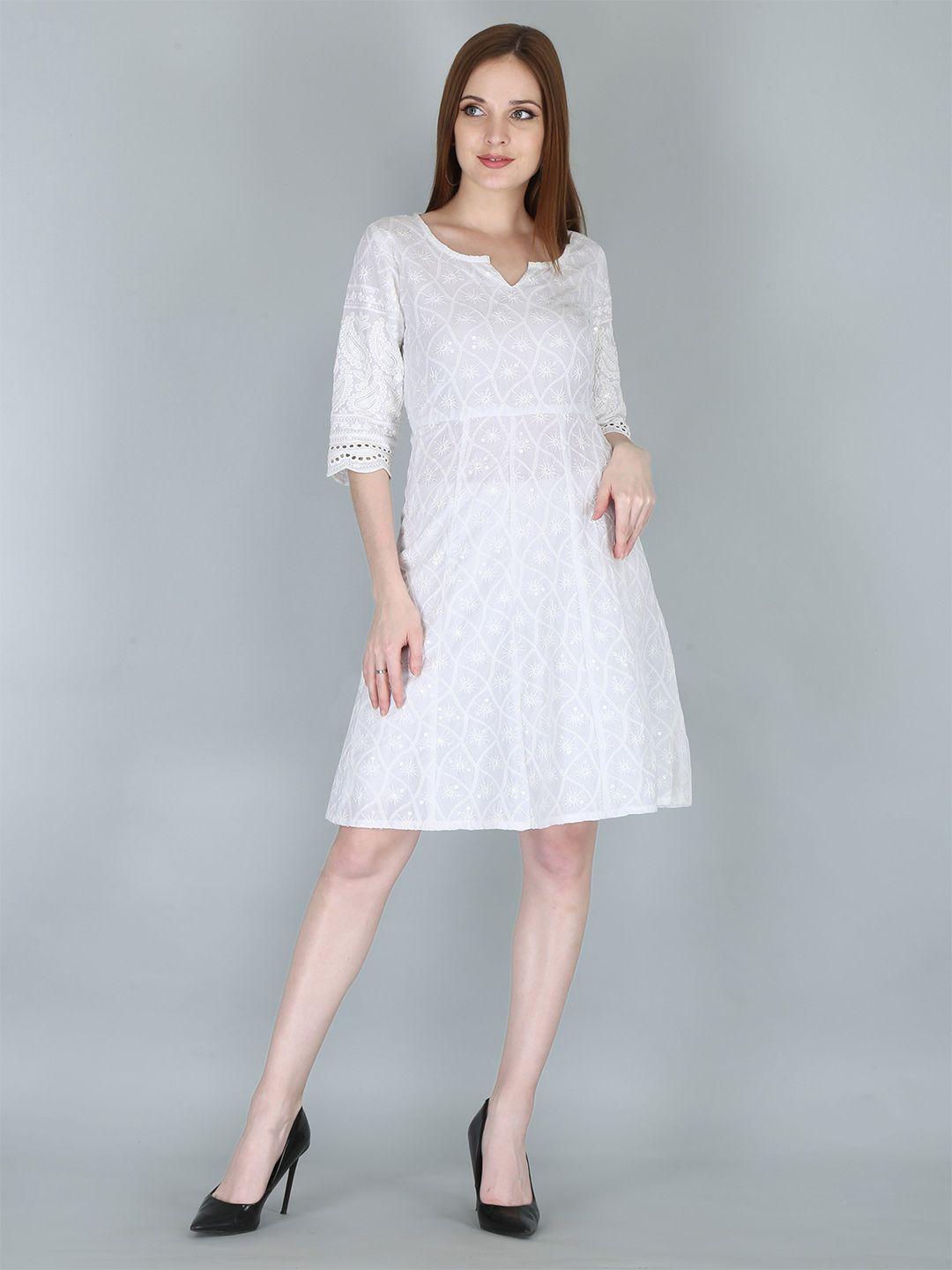 omask women white casual cotton dress