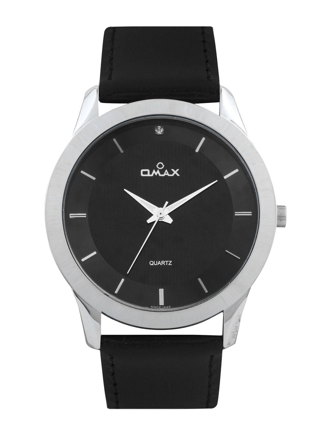 omax men black dial watch