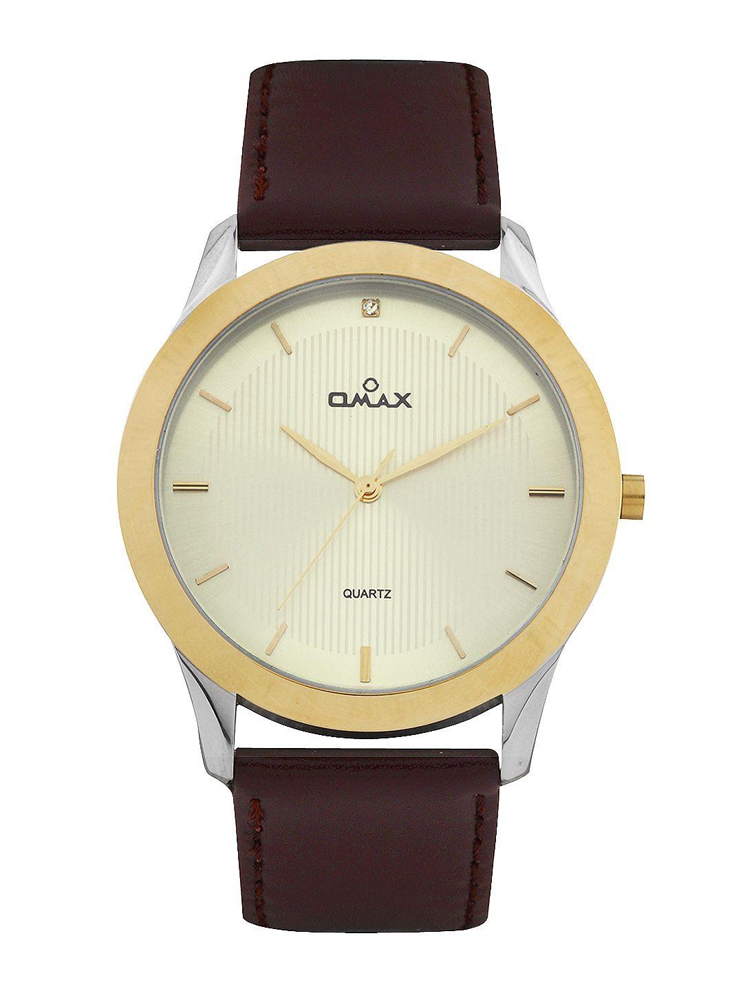 omax men dull gold toned dial watch