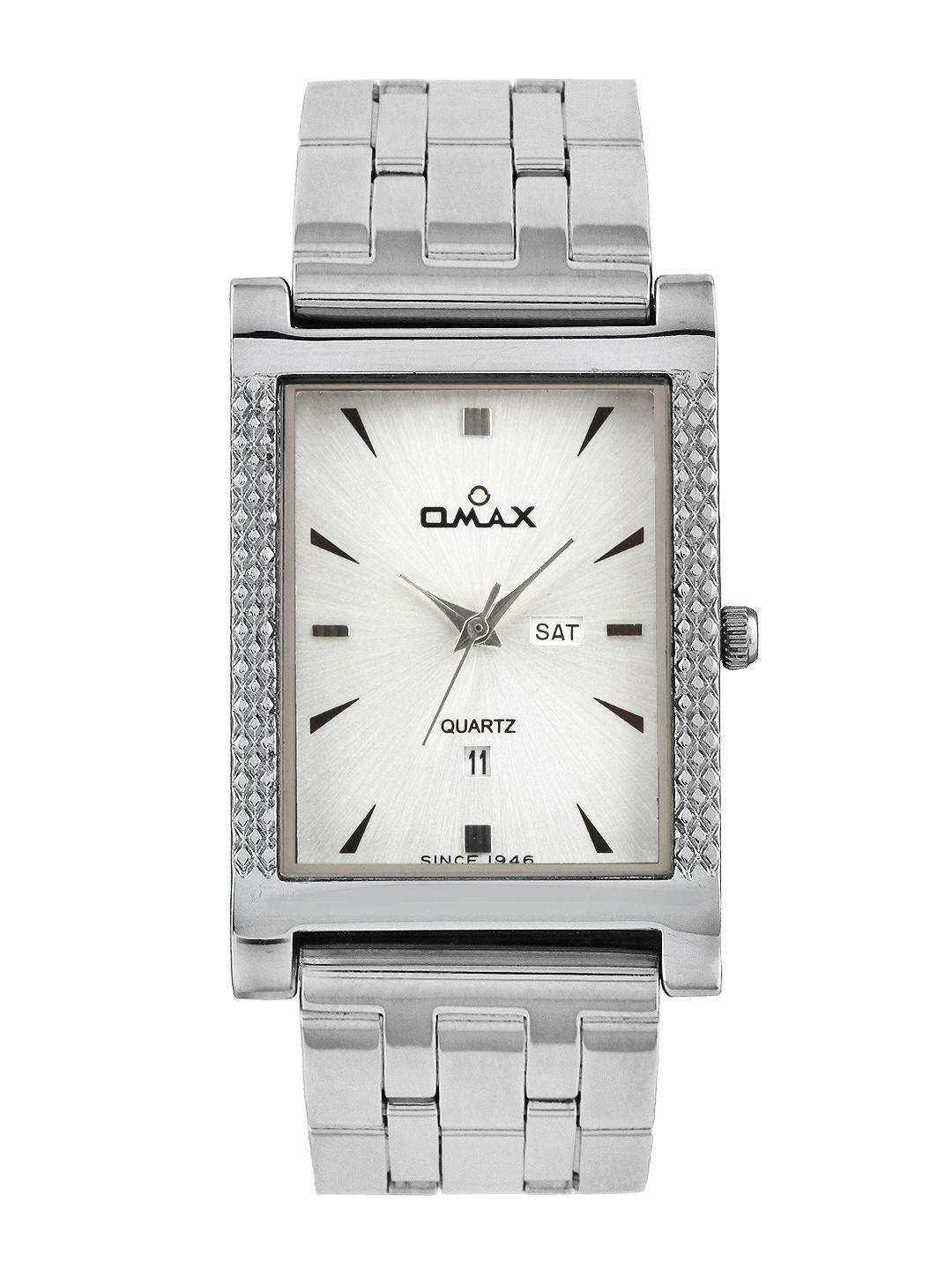 omax men silver toned dial watch